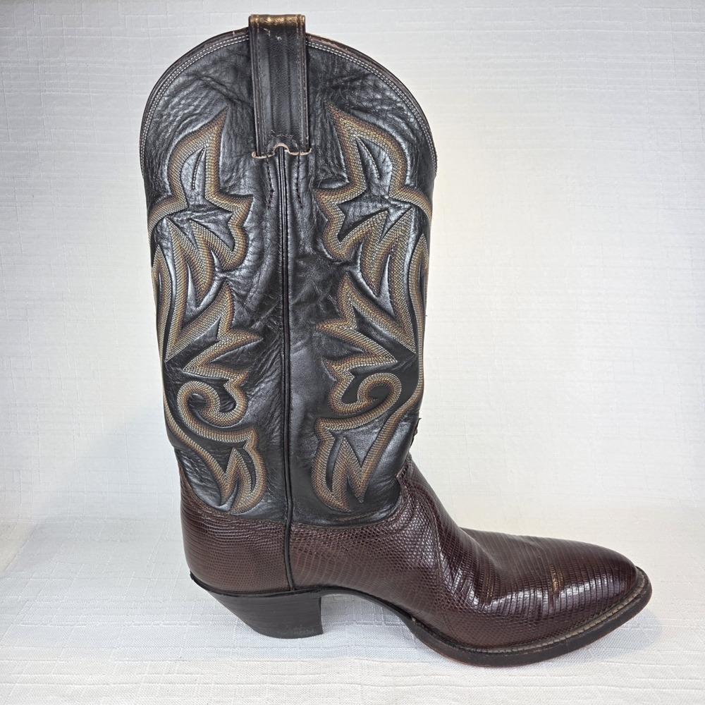 Justin Lizard Skin Brown Leather Western Cowboy Boots Men's 9.5 EE USA #8353 - Picture 12 of 15